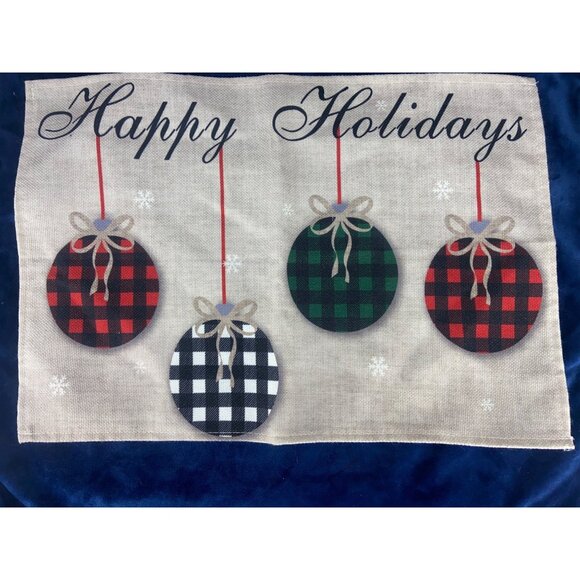Happy Holidays Christmas Balls Ornaments 12.5 x 18.5 Table Placemat - Picture 1 of 4